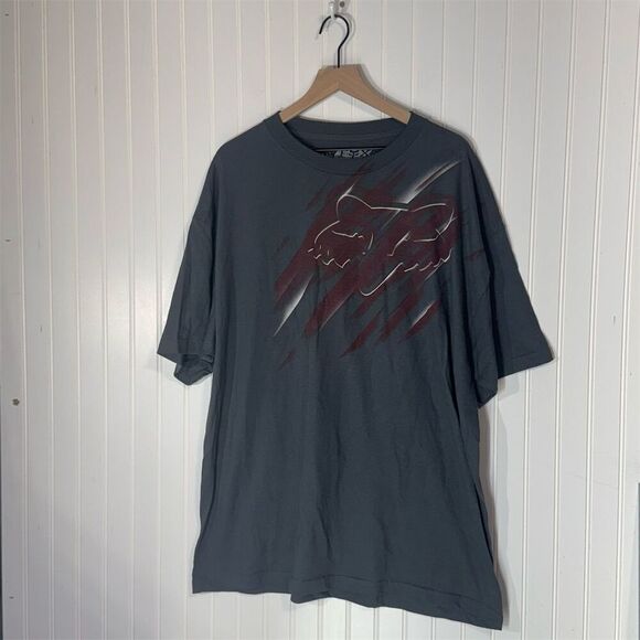 Fox Racing XXL Charcoal Moto Graphic Tee Red Scratch Logo Y2K Streetwear Retro - Picture 1 of 3